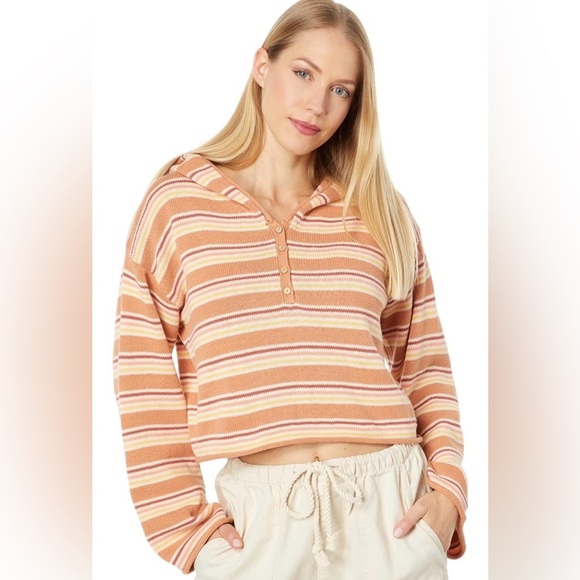 Roxy Sweaters - ROXY Striped Cropped Side Swipe Poncho Cropped Hoodie-- NWT-L
